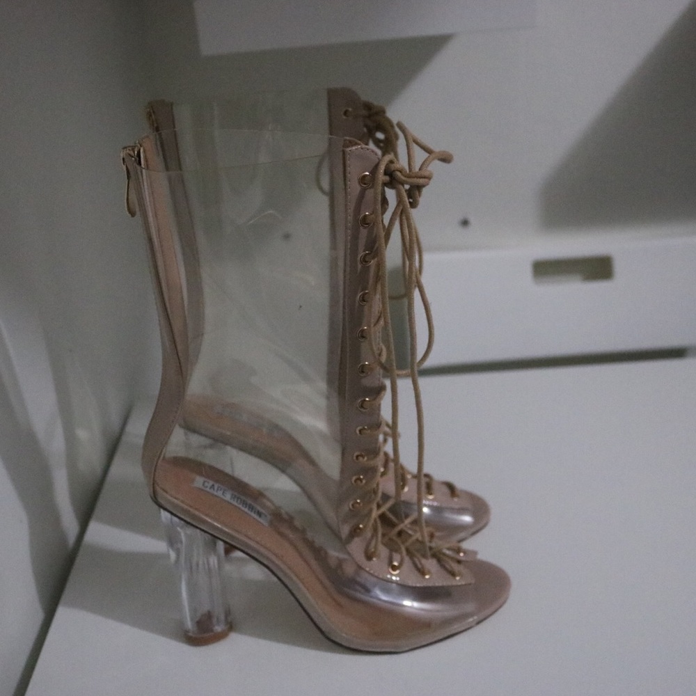 Clear & Nude Lace Up Heels